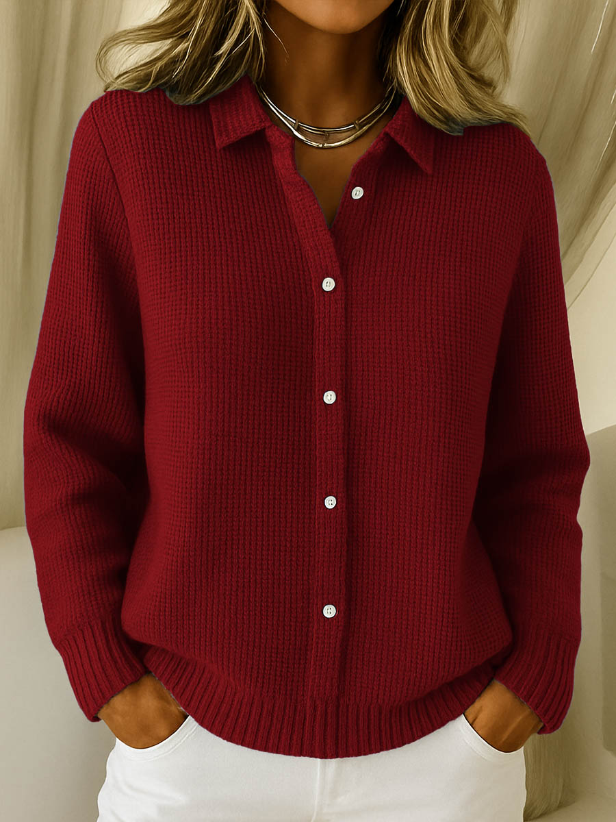Desiree - Chic Shirt Collar Cardigan with Long Sleeves