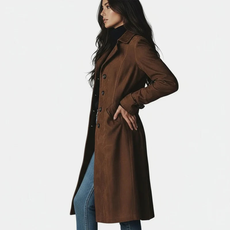 Teresa™ | Vintage-style Suede Trench Coat