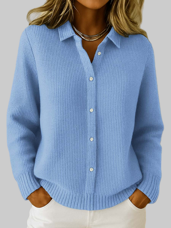 Desiree - Chic Shirt Collar Cardigan with Long Sleeves