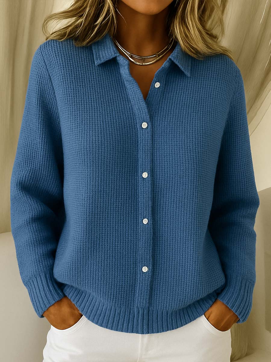 Desiree - Chic Shirt Collar Cardigan with Long Sleeves